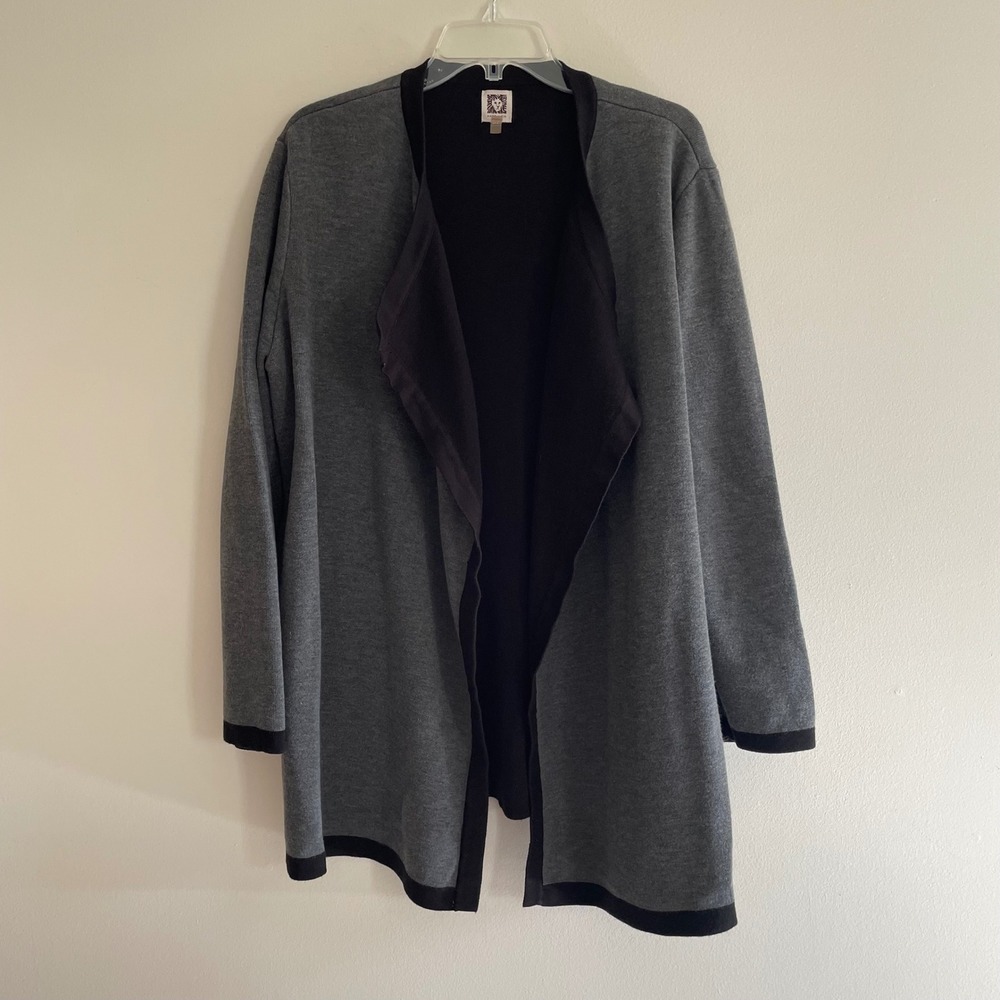 Anne Klein XL Gray Open Front Cardigan Sweater Jacket Draped Knitwear‎